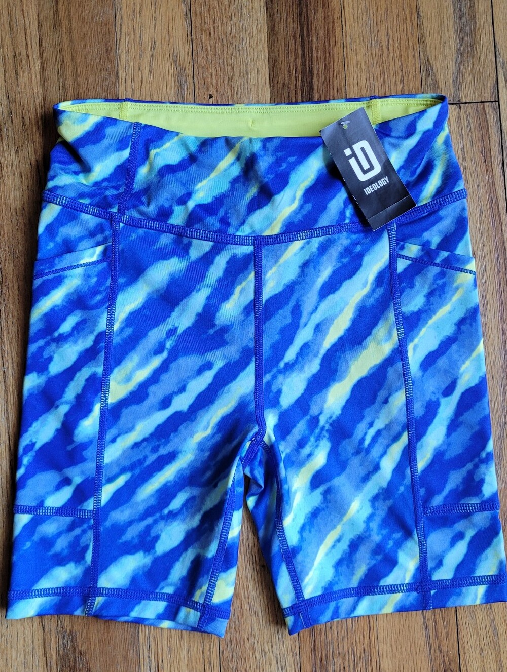 Ideology Kids Girls Blue & Yellow Biker Shorts High-Rise Performance Shorts Sz M